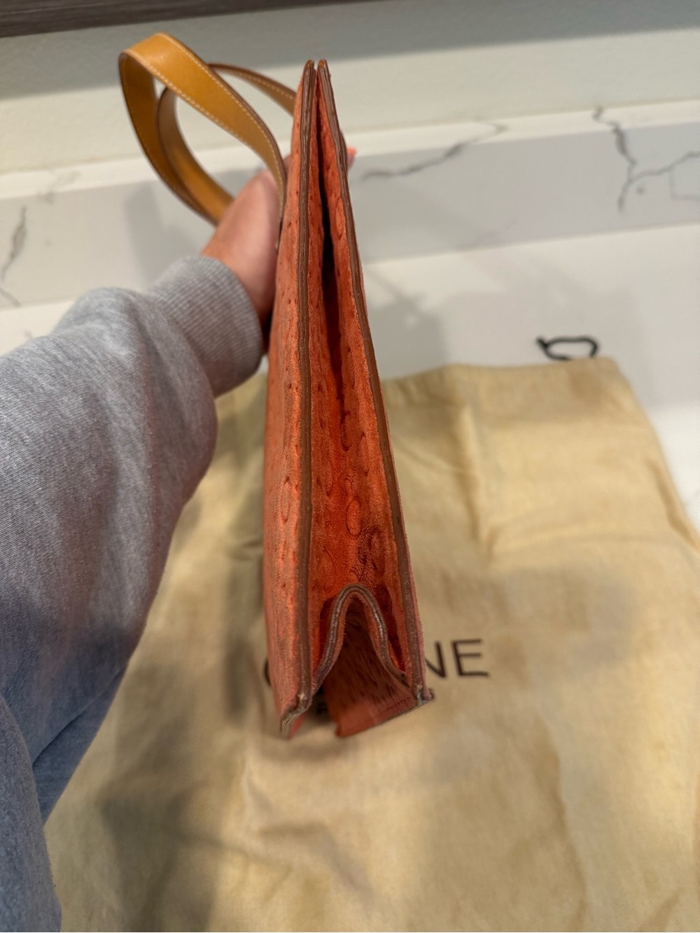 Celine Orange Suede Tote with Tan Leather Handles - Picture 4 of 12
